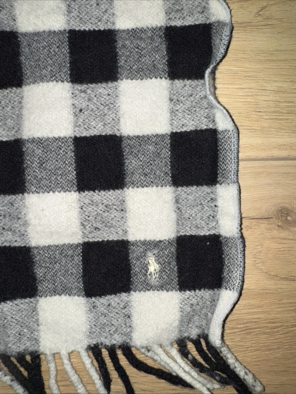 Ralph Lauren Black and White Buffalo Plaid Scarf
